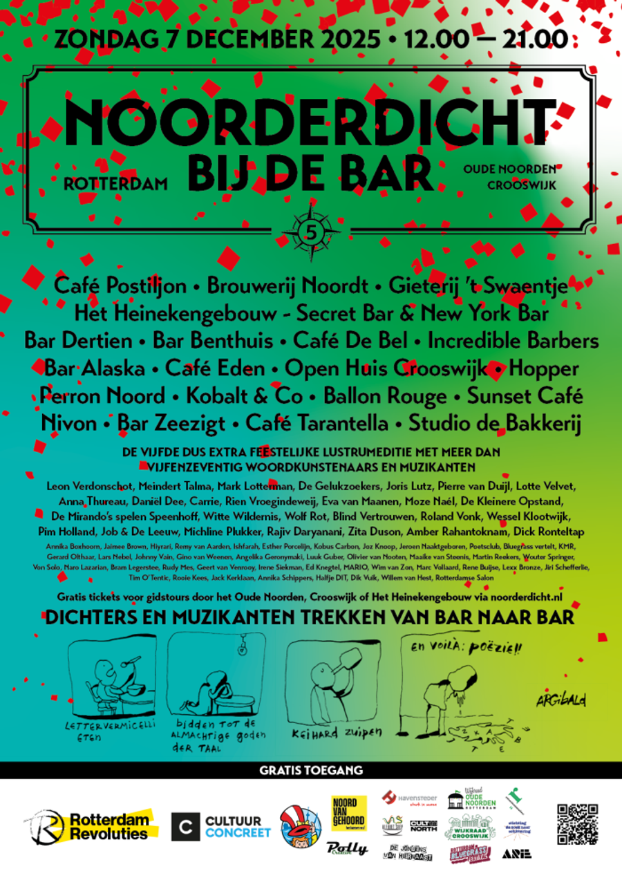 Poster Noorderdicht bij de Bar, 7 december 2025, met Remy van Aarden in de line-up